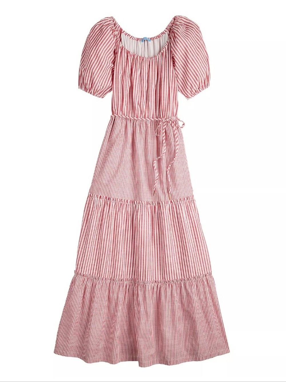 DRAPER JAMES RSVP Puff Sleeve Tiered Maxi Dress Red White Striped Size Medium - Picture 4 of 16